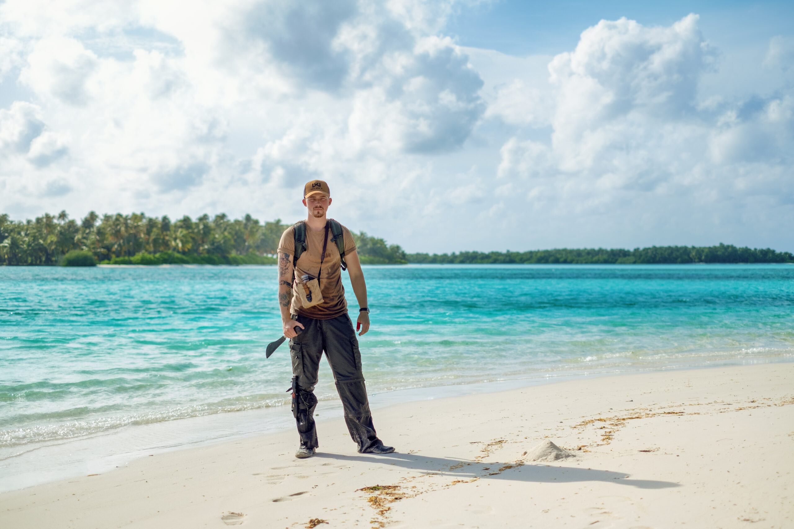 Desert island survival training on beach