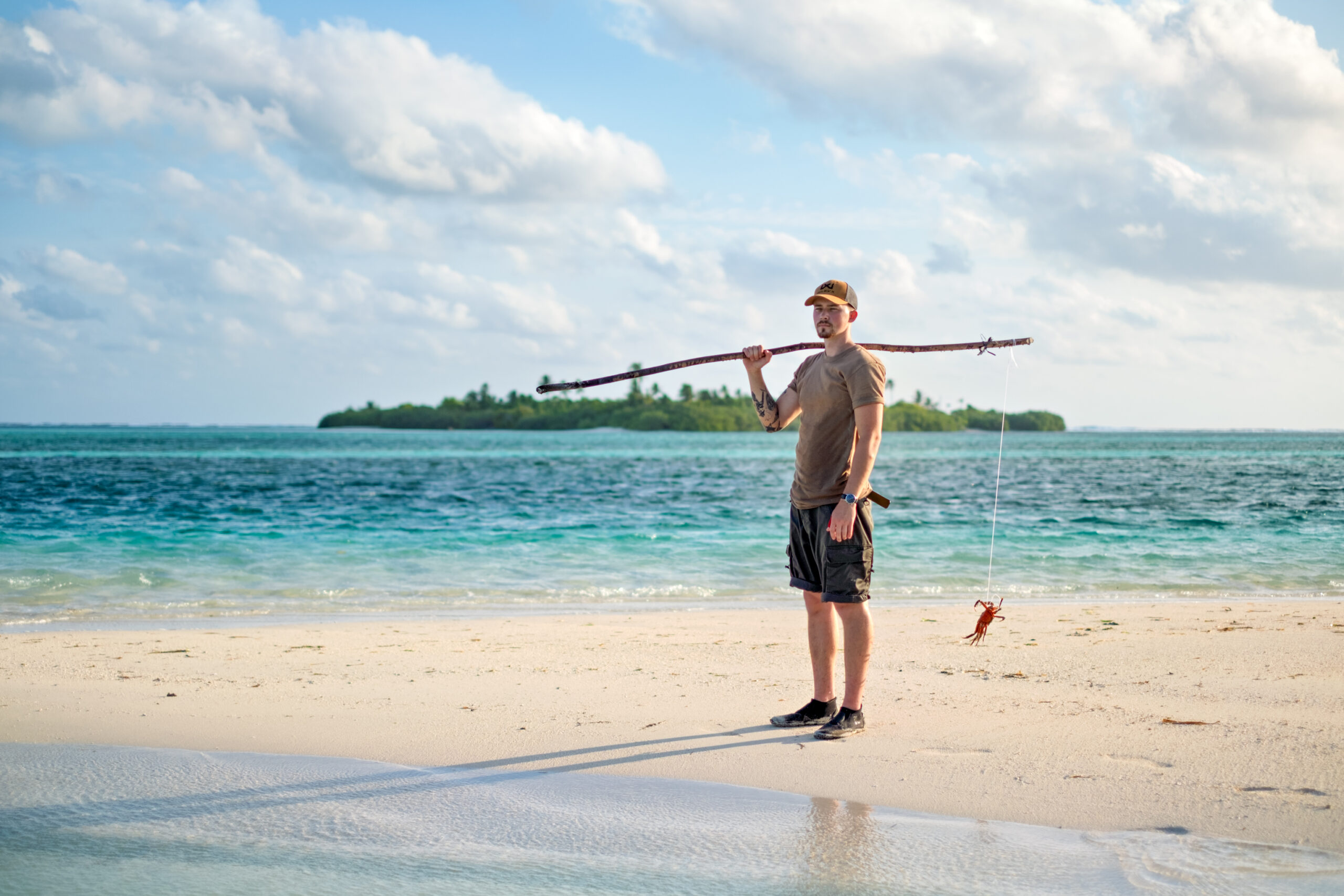 Desert island survival training on beach